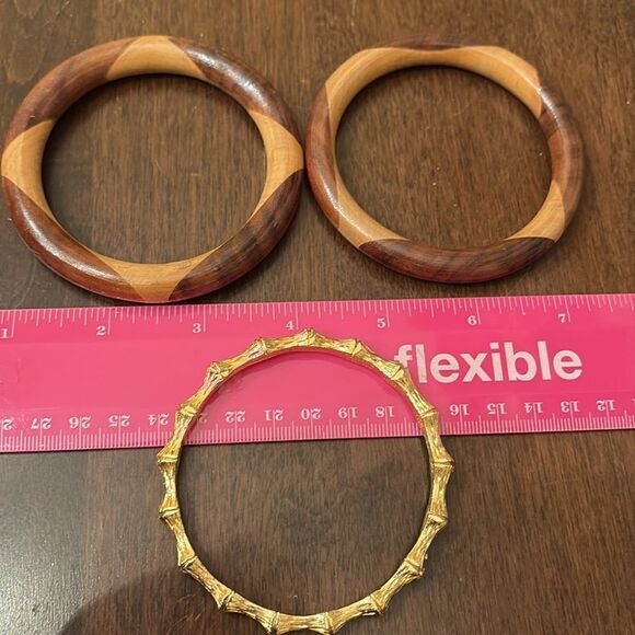 Wood and Gold Tone Bangle bracelet Set - Picture 3 of 3
